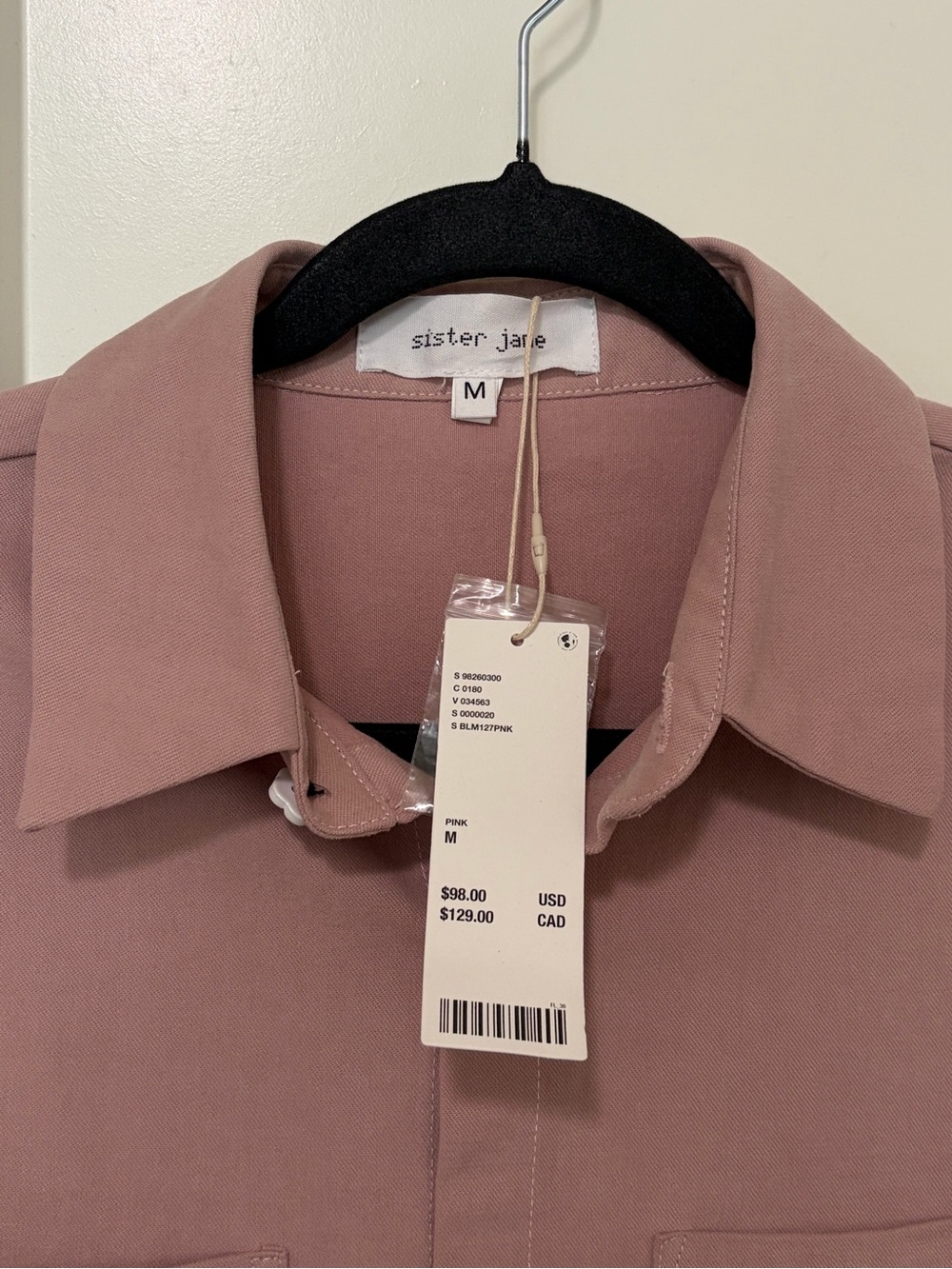 Sister Jane Crane Boxy Shirt Size M Light Pink NWT - Picture 5 of 9